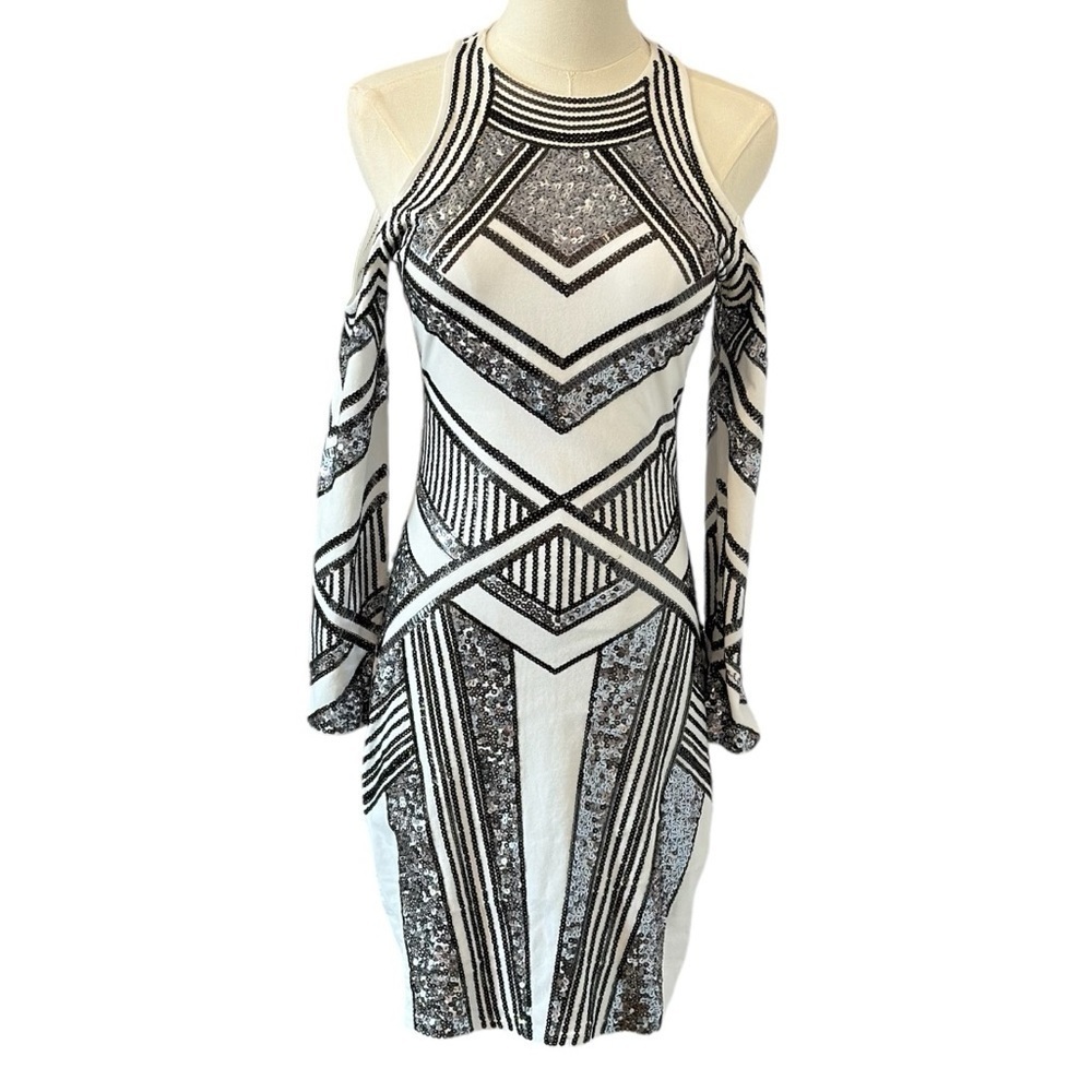 Express Long-Sleeved Cold Shoulder Sequins Women's Mini Dress XS